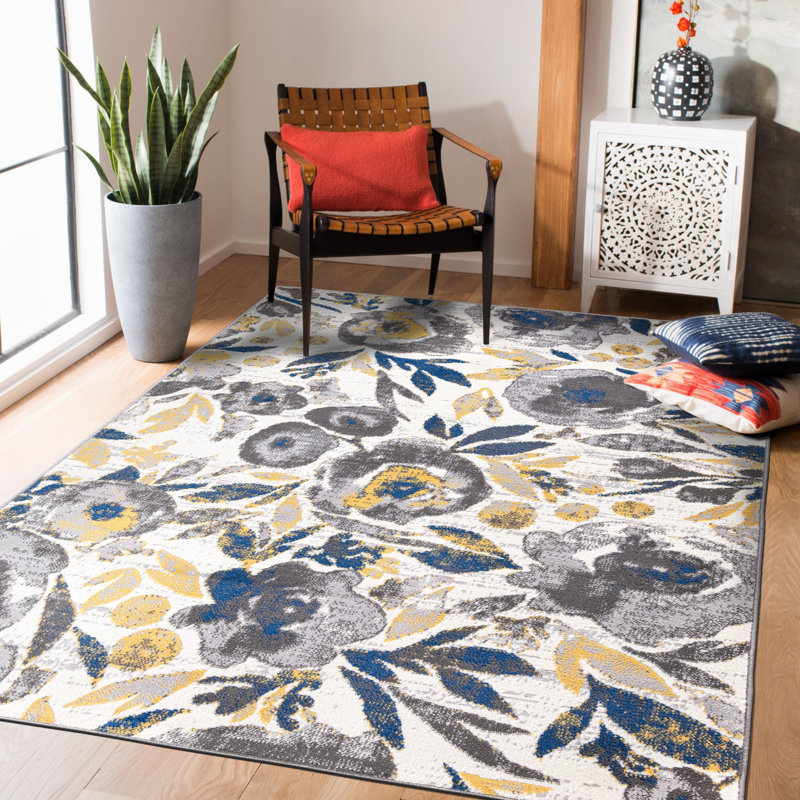 Andover Mills™ Haslett Performance Gray/Yellow/Ivory Rug & Reviews